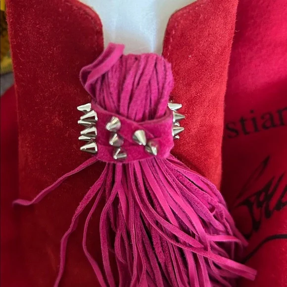 Christian Louboutin Red Suede Flats with Pink Tassels - Picture 9 of 9
